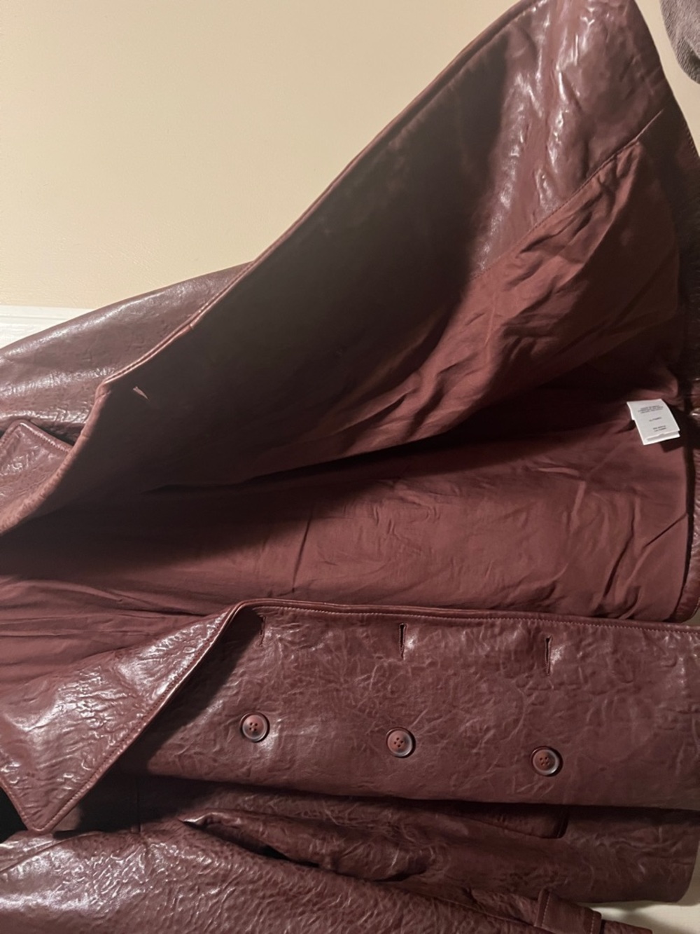 Lucky Brand Burgundy Double-Breasted Leather Peacoat - Picture 11 of 12